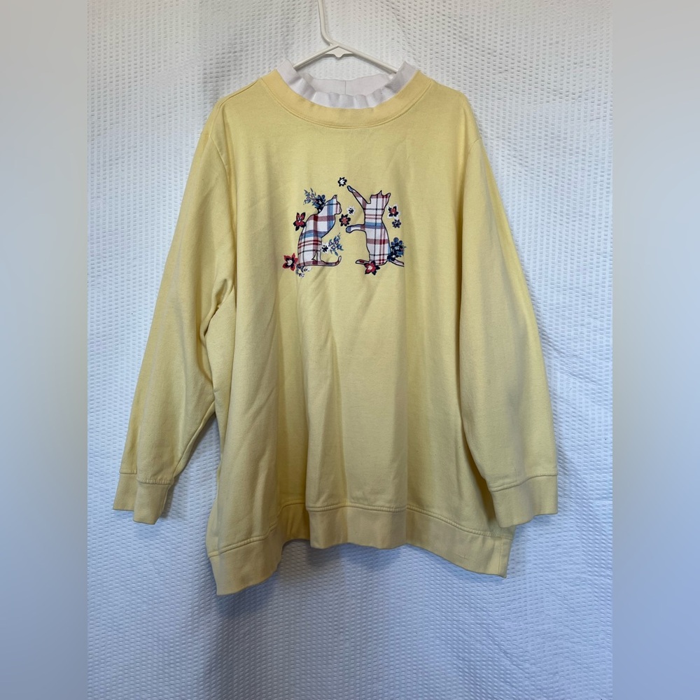 Woman Within Yellow Cat Floral Fleece Sweatshirt